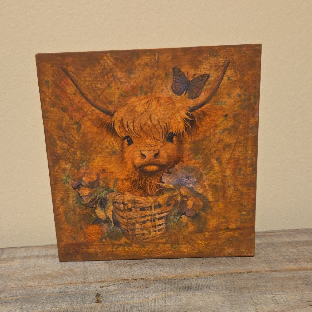 Handcrafted Adorable Rustic Highland Cow Home Wall Decor Spring Easter Farmhouse